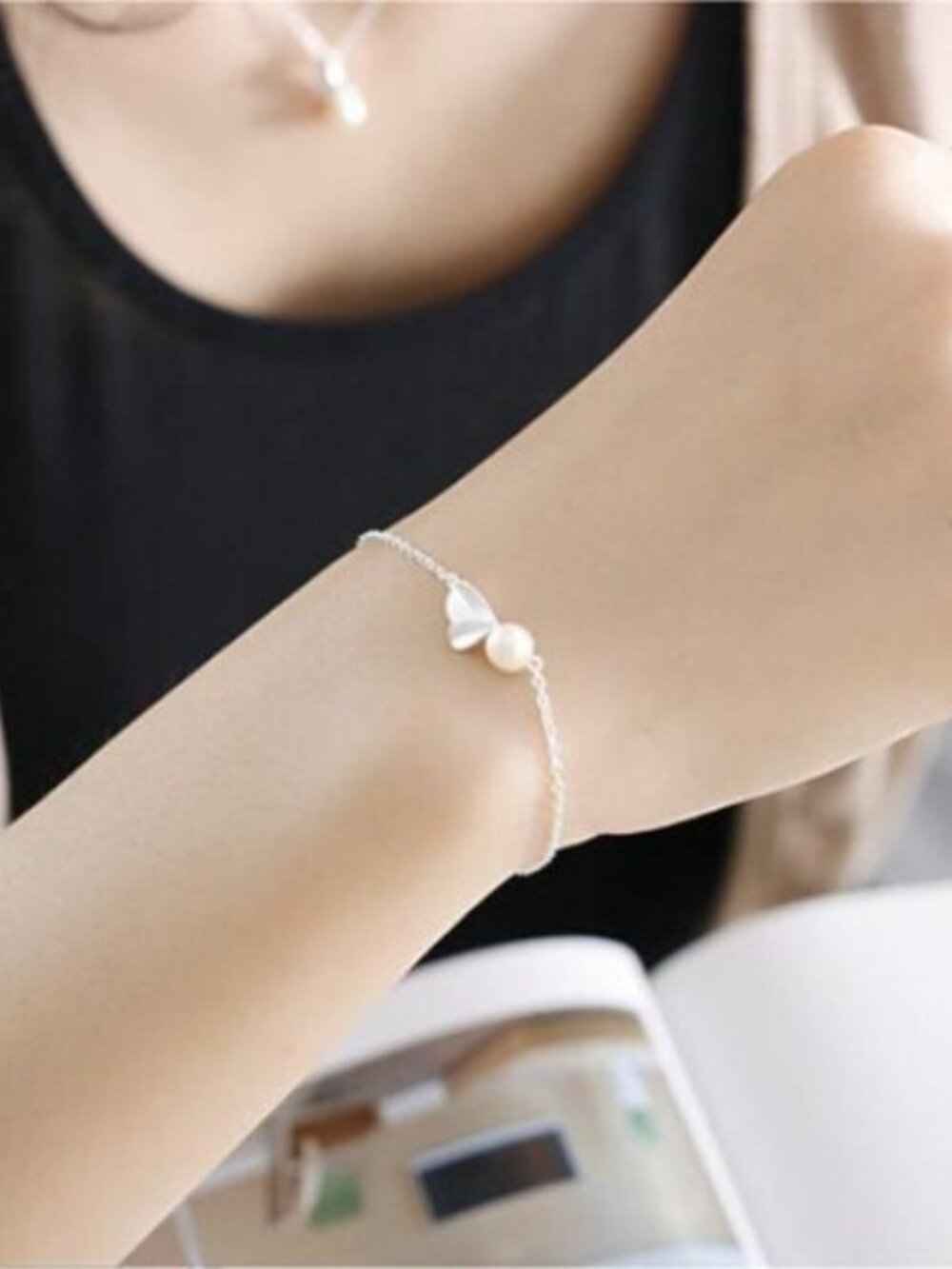 NEW [Set of 3] 925 Sterling Silver Pearl Leaf Set - Picture 4 of 8